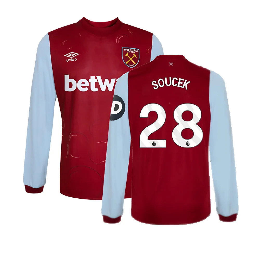 2023-2024 West Ham Long Sleeve Home Shirt (SOUCEK 28)_0