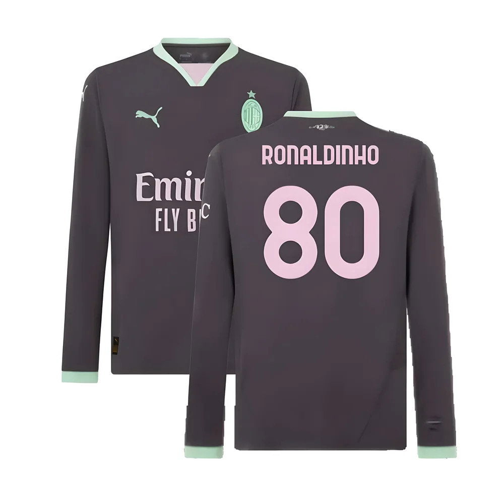 2024-2025 AC Milan Third Long Sleeve Shirt (Ronaldinho 80)_0