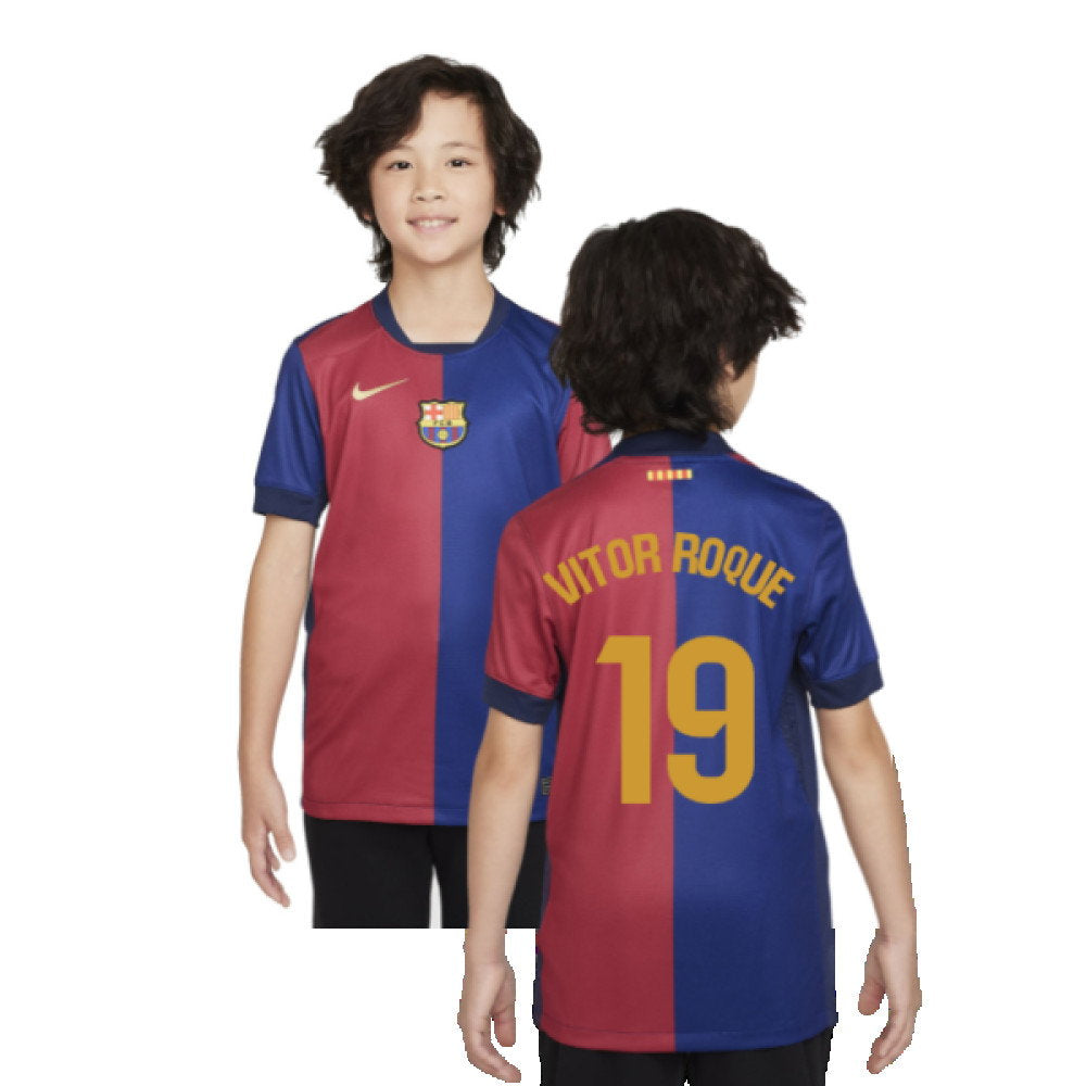 2024-2025 Barcelona Home Shirt (Sponsorless) - Kids (Vitor Roque 19)_0