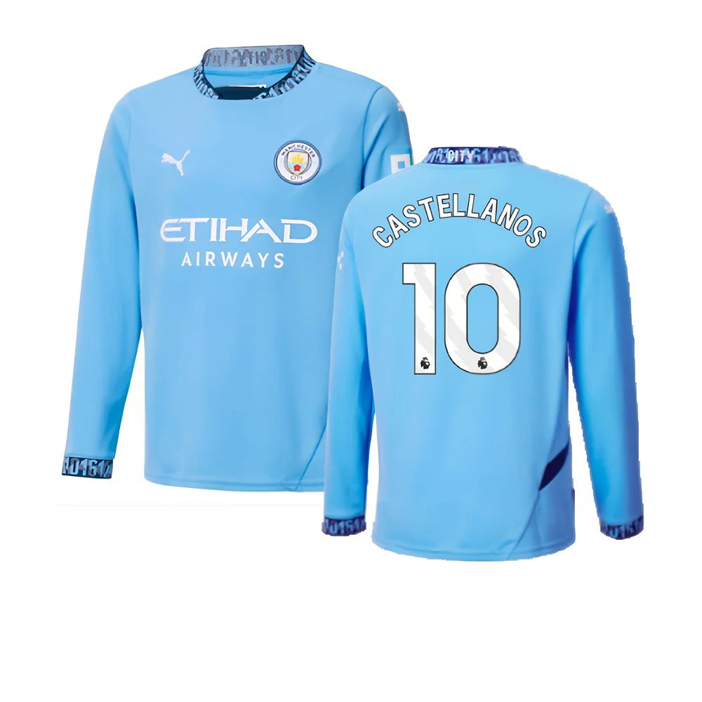 2024-2025 Man City Home Long Sleeve Shirt (Kids) (Castellanos 10)_0