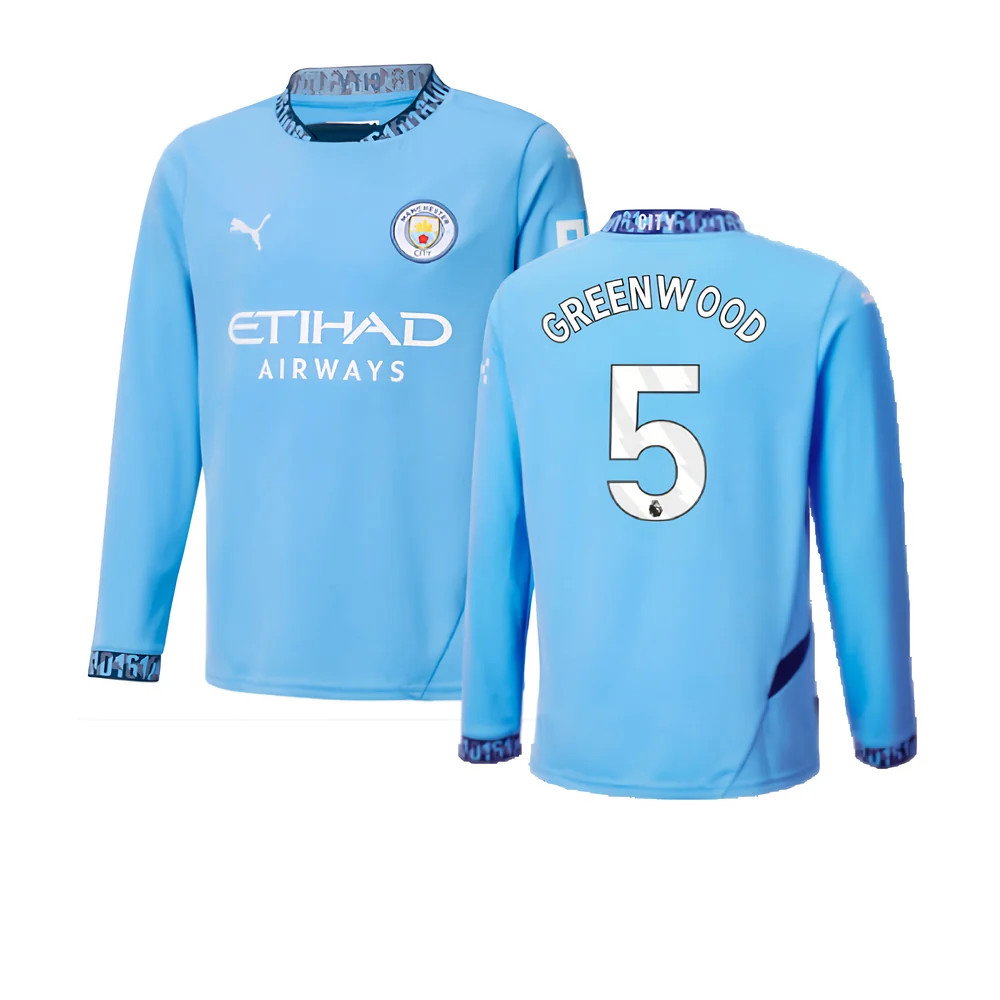 2024-2025 Man City Home Long Sleeve Shirt (Kids) (Greenwood 5)_0