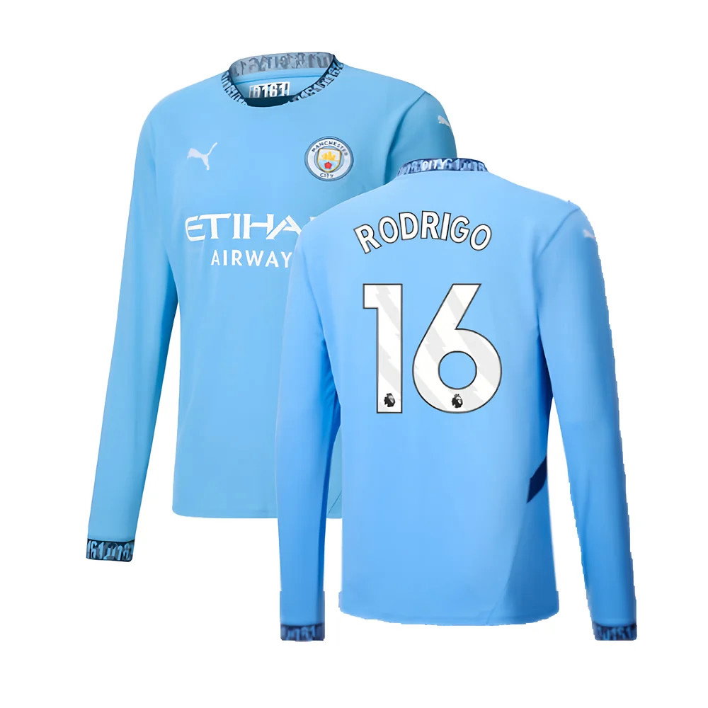 2024-2025 Man City Home Long Sleeve Shirt (Rodrigo 16)_0