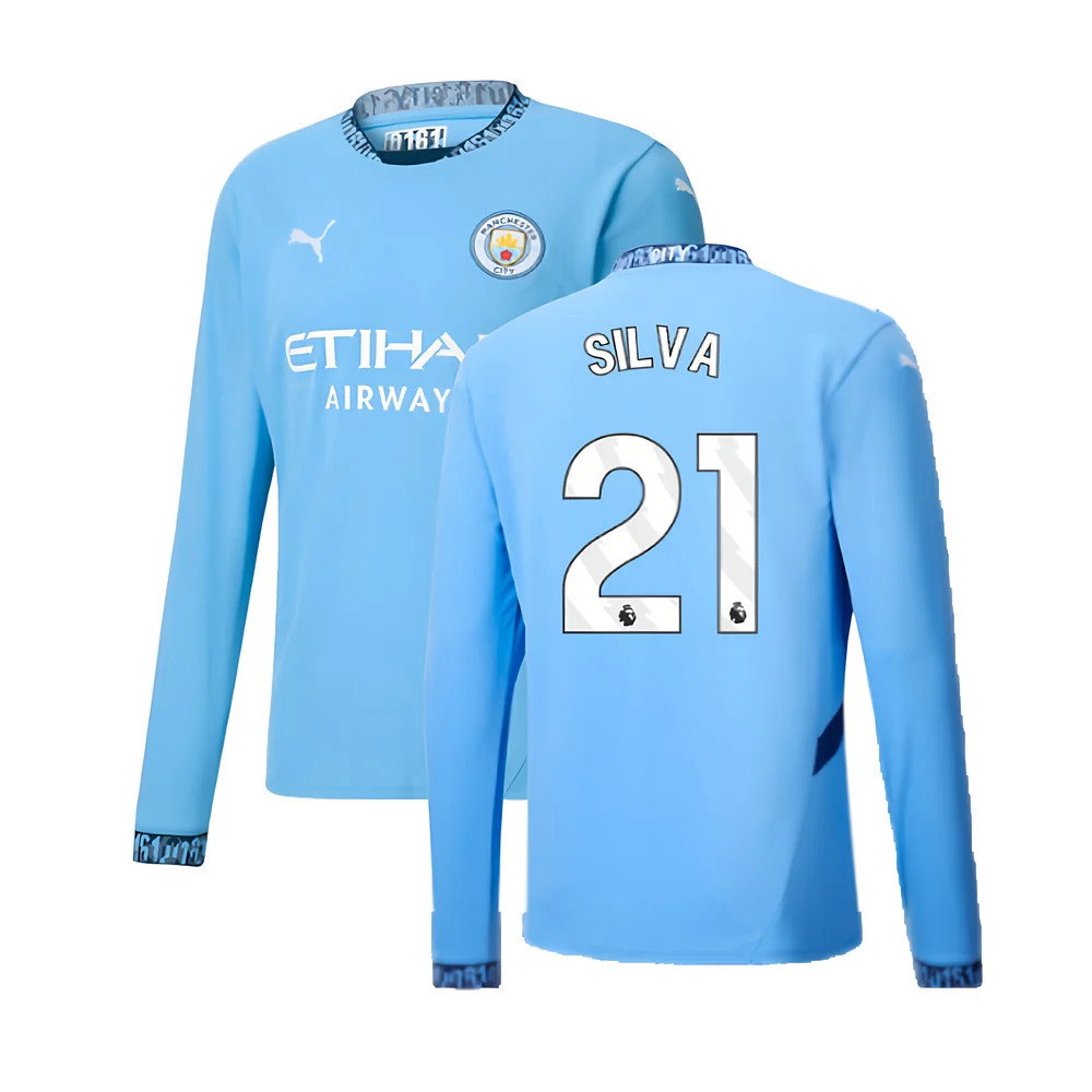 2024-2025 Man City Home Long Sleeve Shirt (Silva 21)_0
