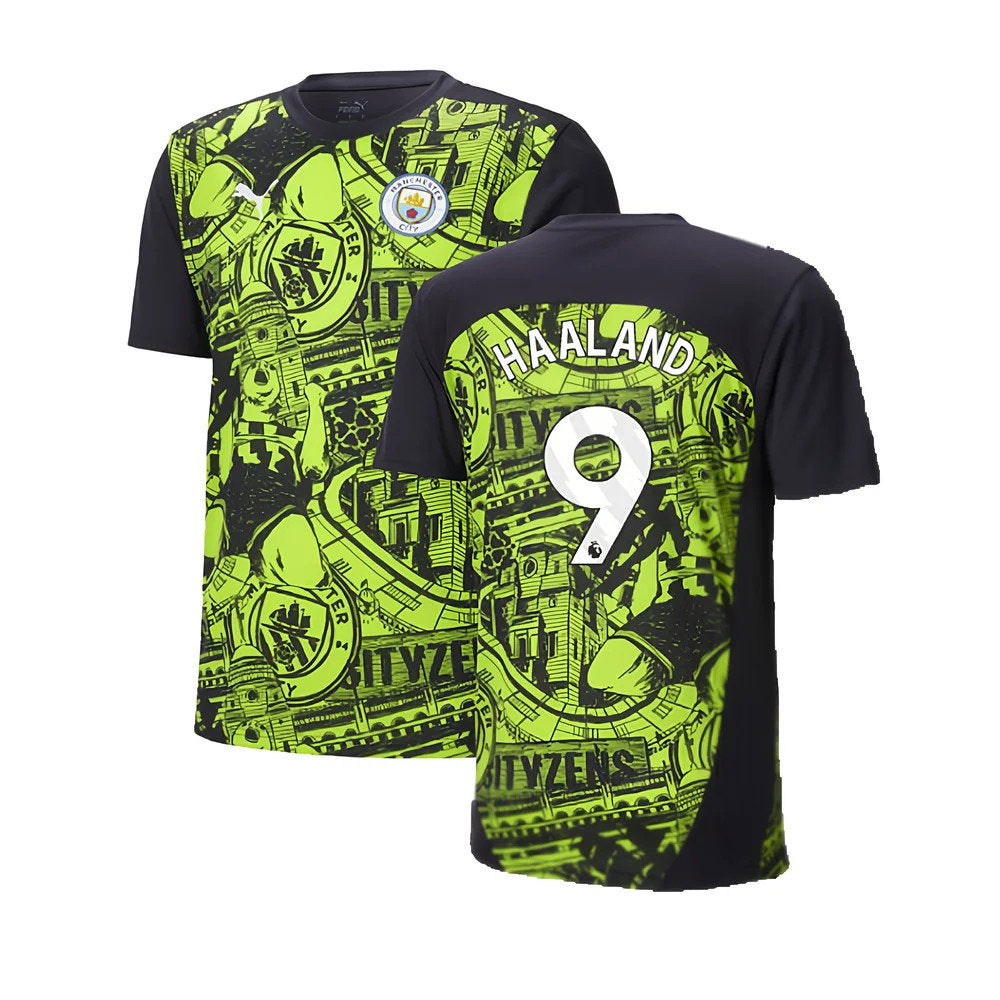 2024-2025 Man City Pre-Match Shirt (Yellow Glow) (Haaland 9)_0
