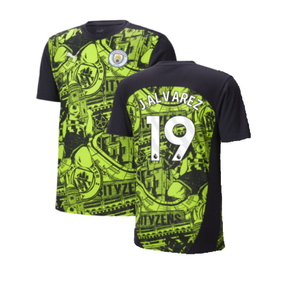 2024-2025 Man City Pre-Match Shirt (Yellow Glow) (J.Alvarez 19)_0