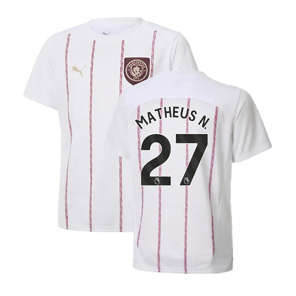 2024-2025 Man City Prematch SS Jersey (White) - Kids (Matheus N. 27)_0