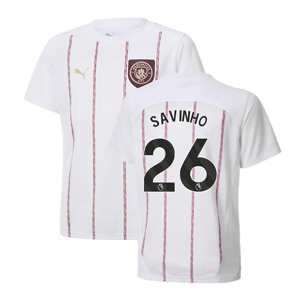 2024-2025 Man City Prematch SS Jersey (White) - Kids (Savinho 26)_0