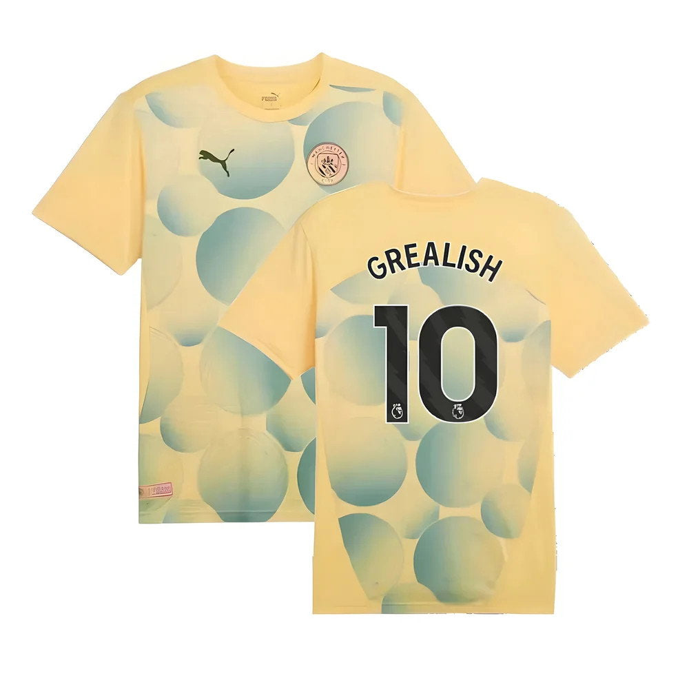 2024-2025 Man City Prematch SS Shirt (Flaxen) - Kids (Grealish 10)_0
