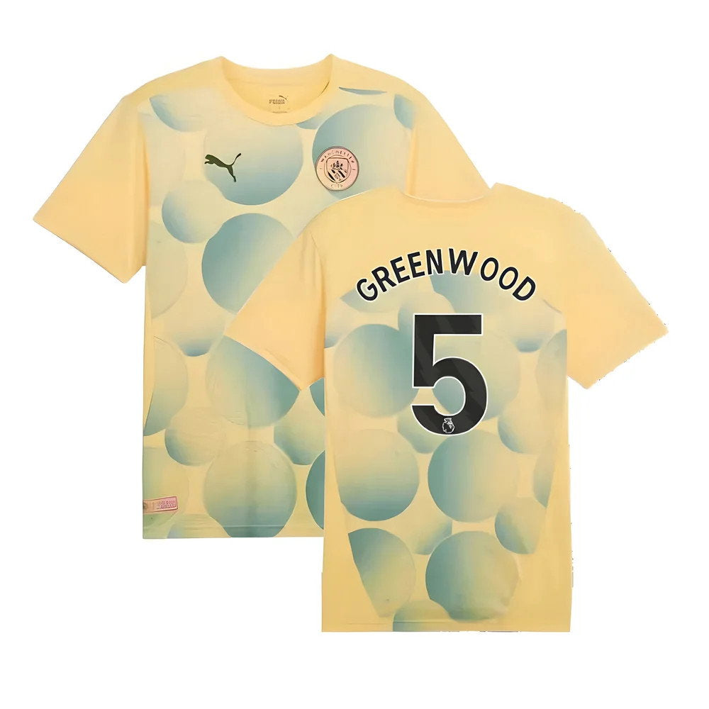 2024-2025 Man City Prematch SS Shirt (Flaxen) - Kids (Greenwood 5)_0
