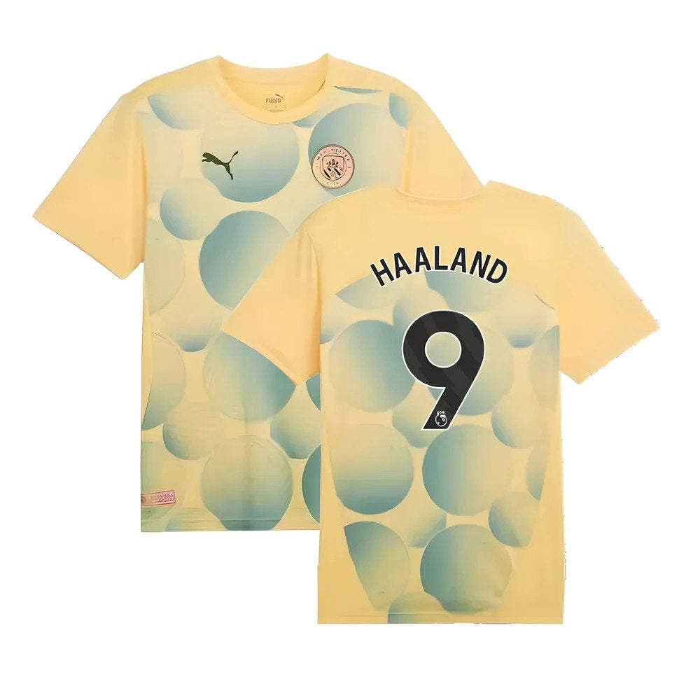 2024-2025 Man City Prematch SS Shirt (Flaxen) - Kids (Haaland 9)_0