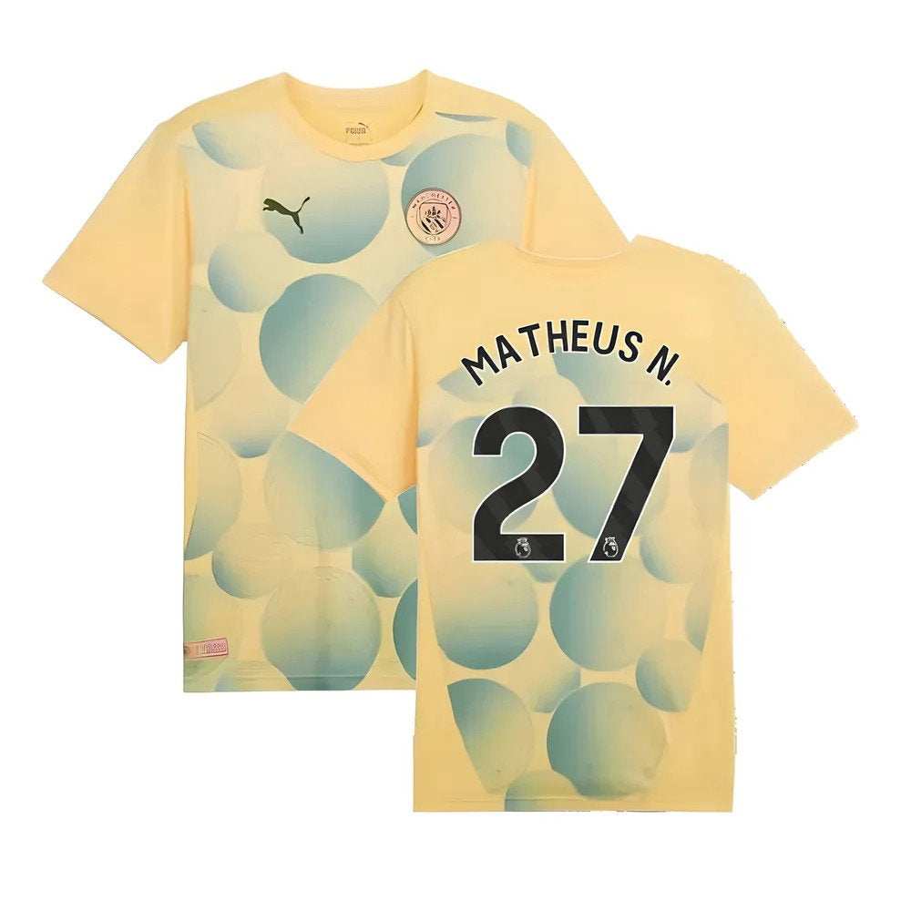 2024-2025 Man City Prematch SS Shirt (Flaxen) - Kids (Matheus N. 27)_0