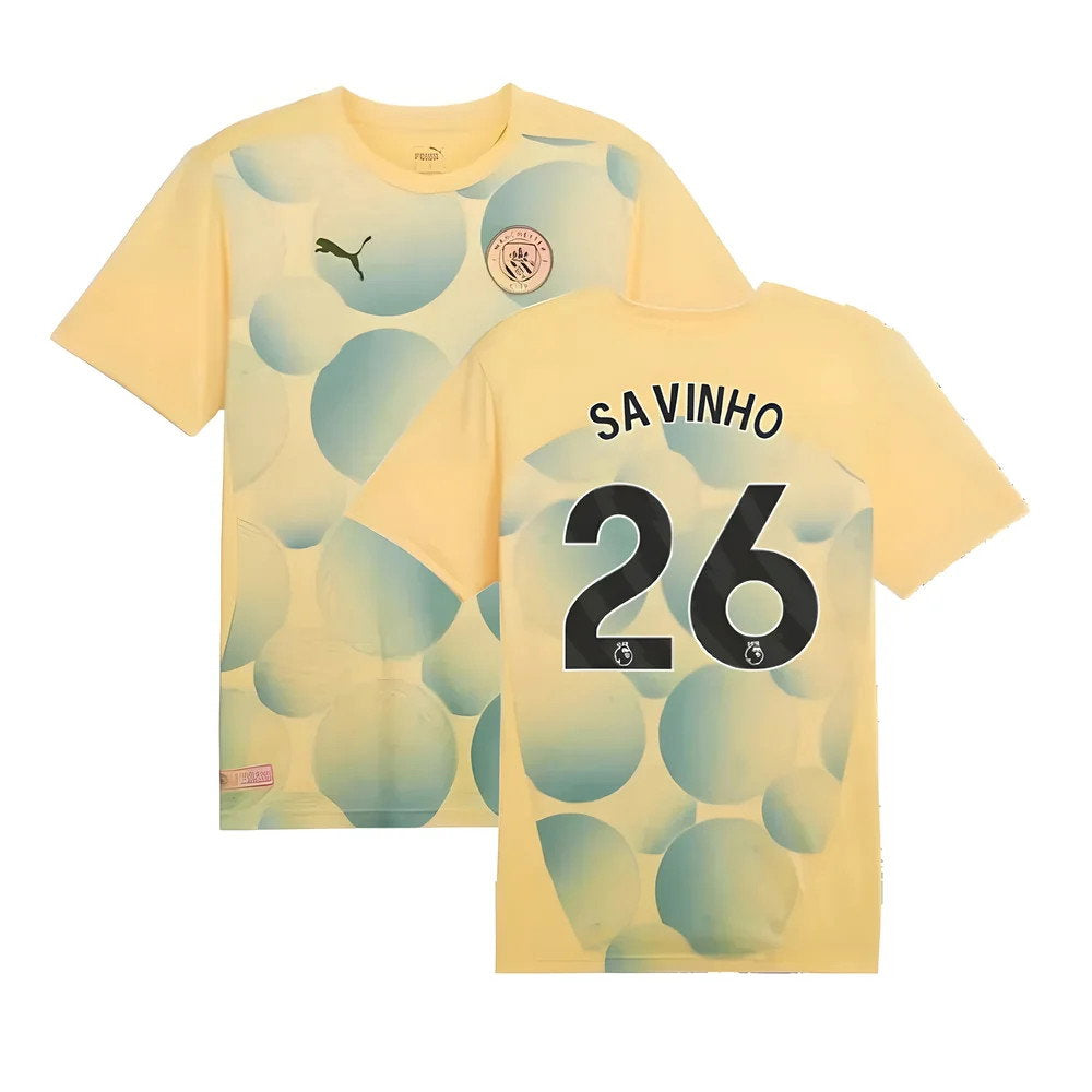 2024-2025 Man City Prematch SS Shirt (Flaxen) - Kids (Savinho 26)_0