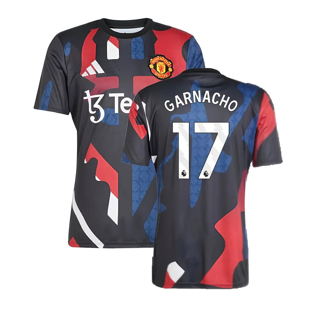2024-2025 Man Utd Pre-Match Jersey (Black) (Garnacho 17)_0