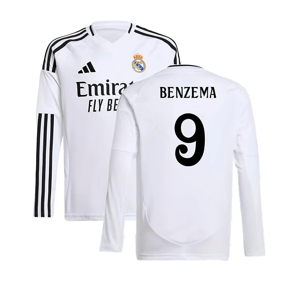 2024-2025 Real Madrid Long Sleeve Home Shirt (Kids) (Benzema 9)_0