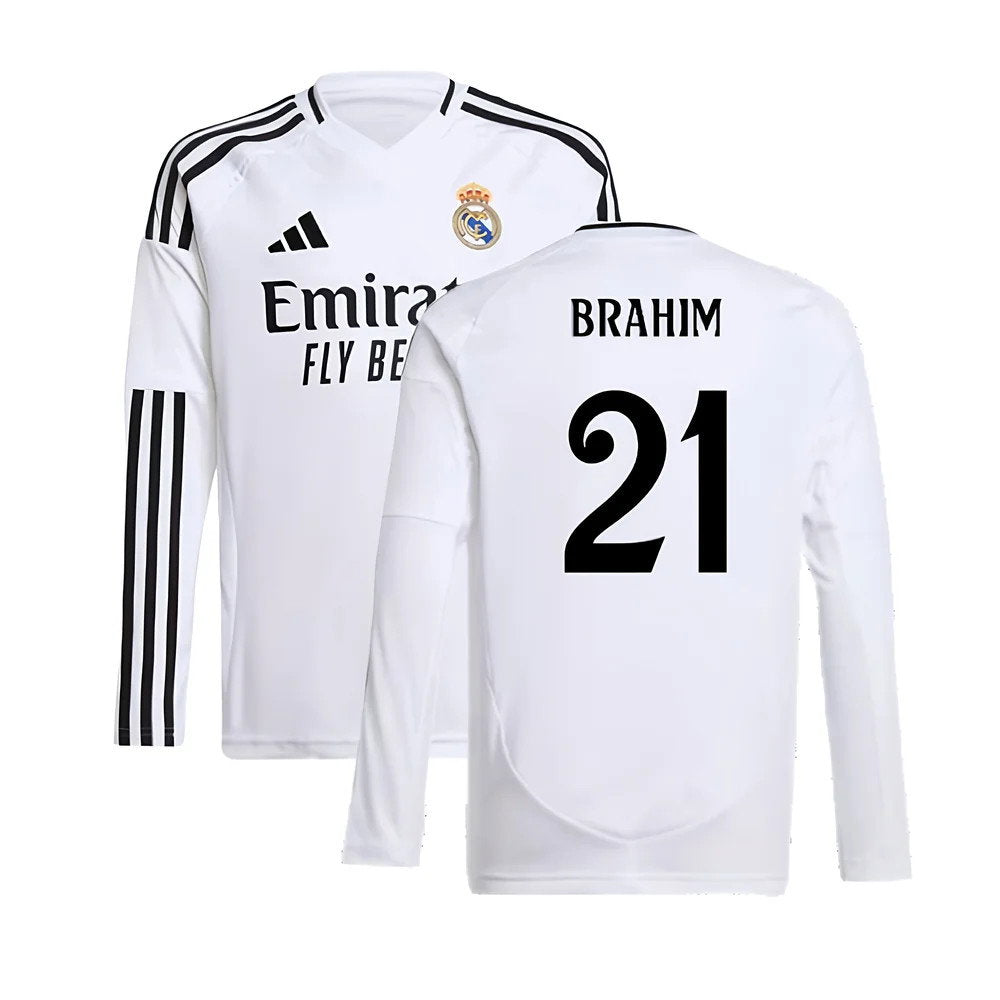2024-2025 Real Madrid Long Sleeve Home Shirt (Kids) (Brahim 21)_0