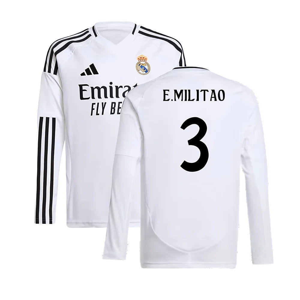 2024-2025 Real Madrid Long Sleeve Home Shirt (Kids) (E.Militao 3)_0