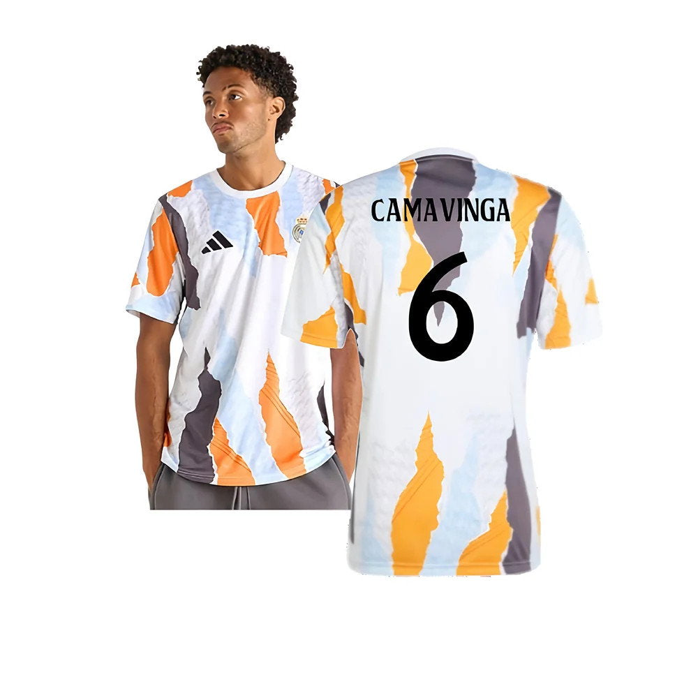 2024-2025 Real Madrid Pre-Match Shirt (White/Crew Orange) (Camavinga 6)_0
