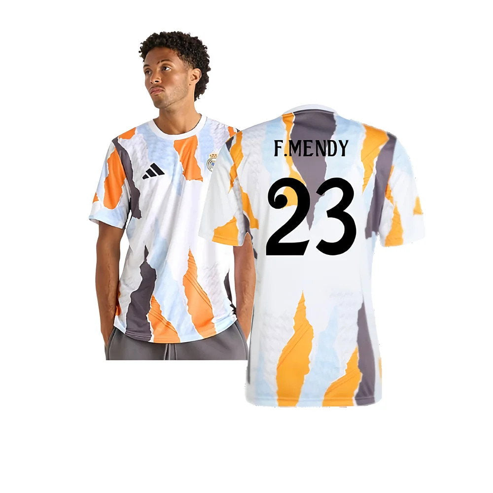 2024-2025 Real Madrid Pre-Match Shirt (White/Crew Orange) (F.Mendy 23)_0