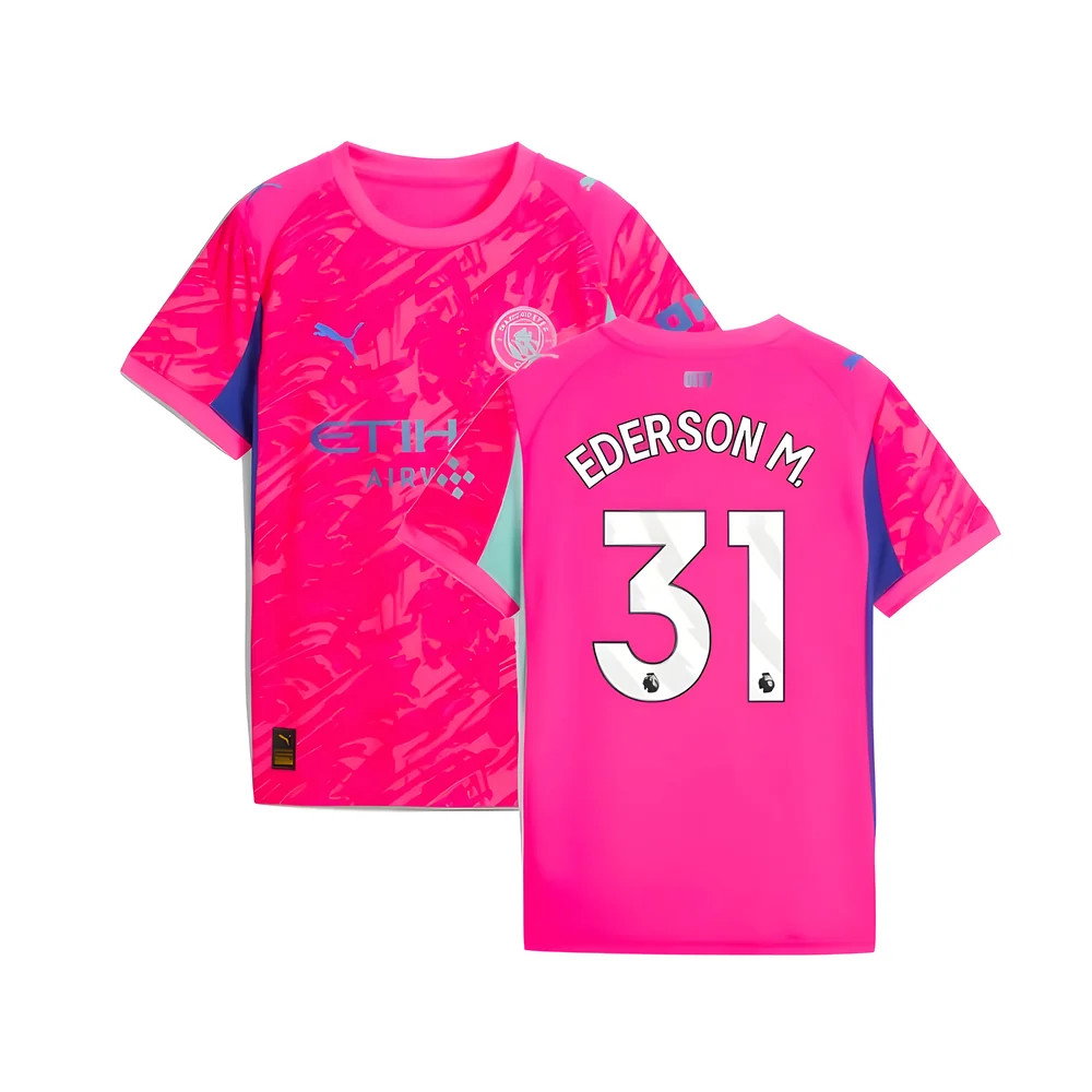 2025-2026 Man City Goalkeeper Home Shirt (Pink) - Kids (Ederson M. 31)_0
