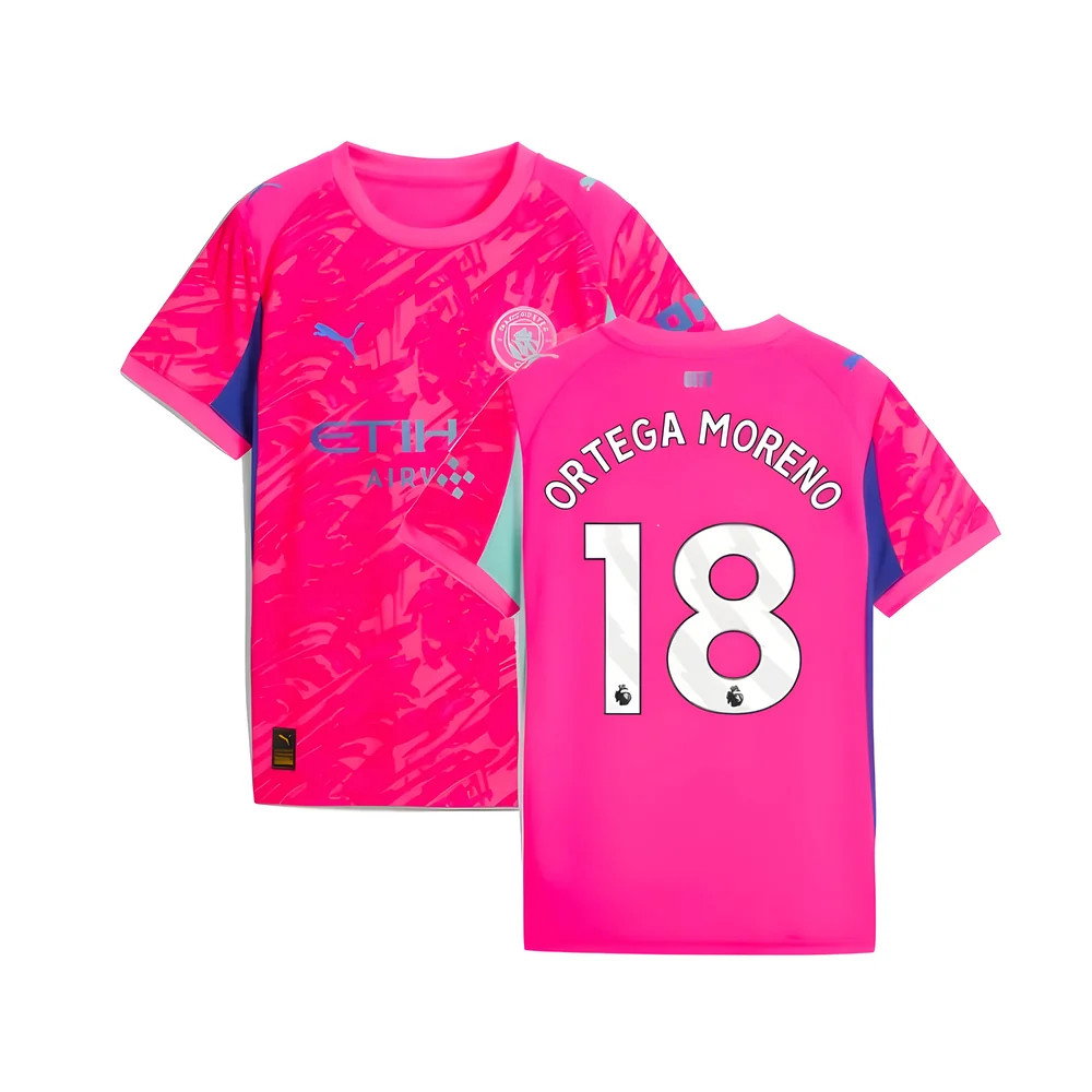 2025-2026 Man City Goalkeeper Home Shirt (Pink) - Kids (Ortega Moreno 18)_0