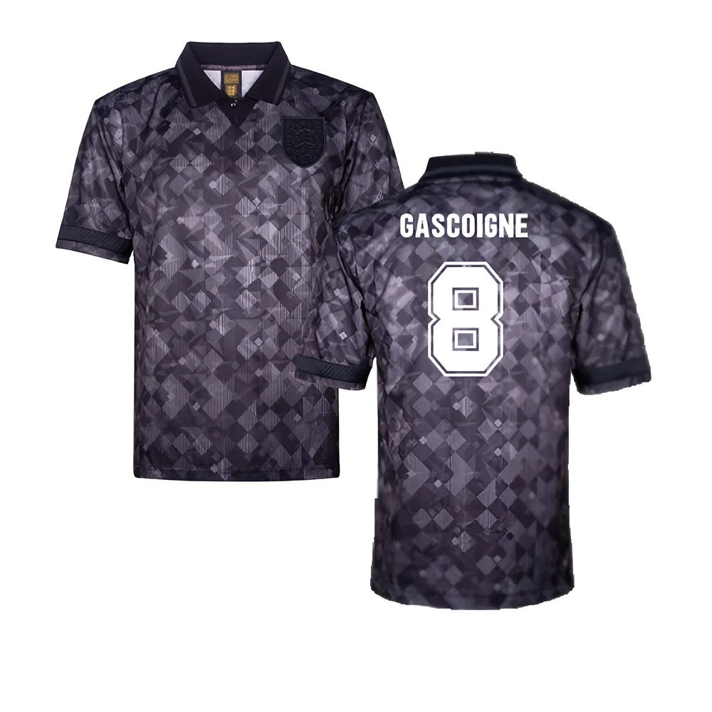 England 1990 Black Out Retro Football Shirt (Gascoigne 8)_0