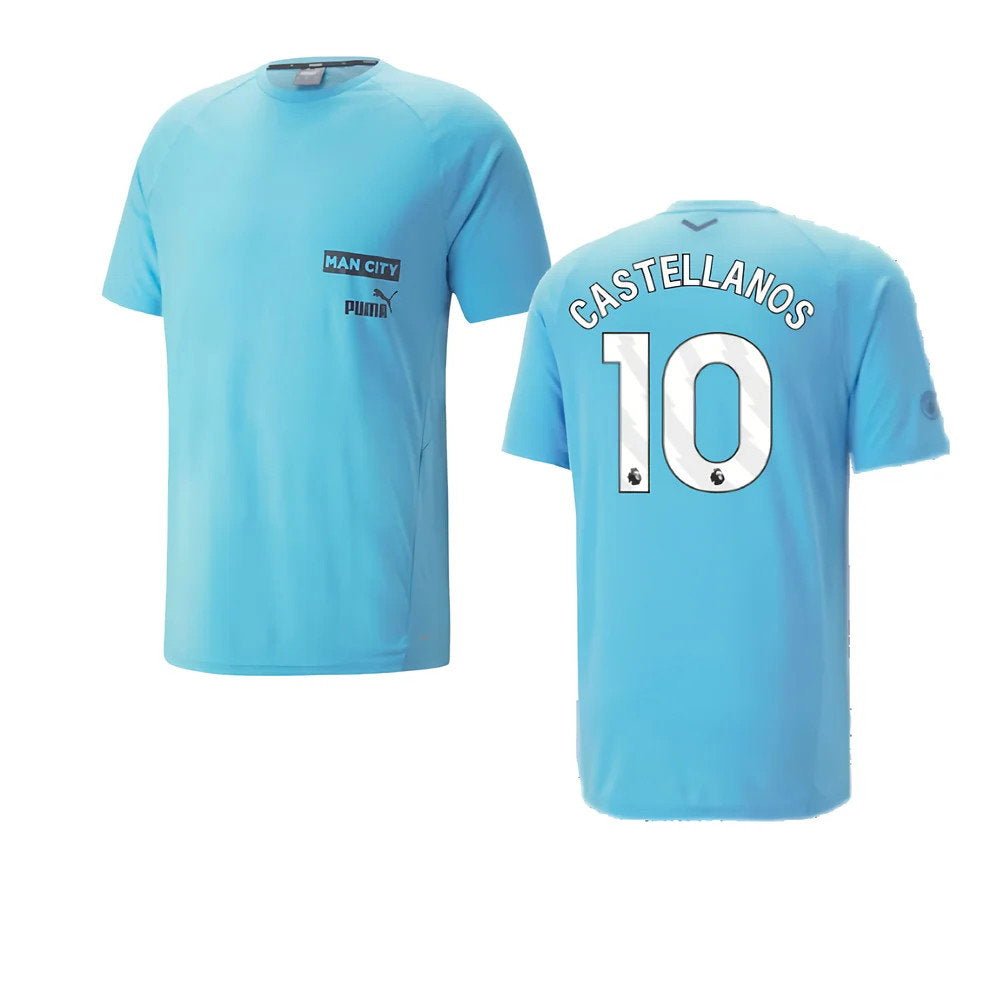 2023-2024 Man City Casuals Tee (Blue Wash) - Kids (Castellanos 10)_0