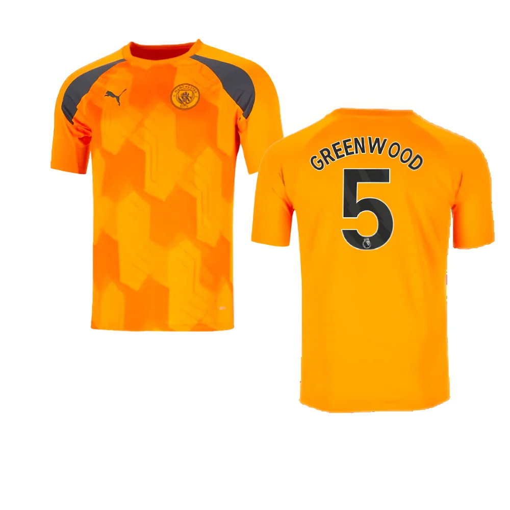 2023-2024 Man City Pre-Match Jersey (Orange) (Greenwood 5)_0
