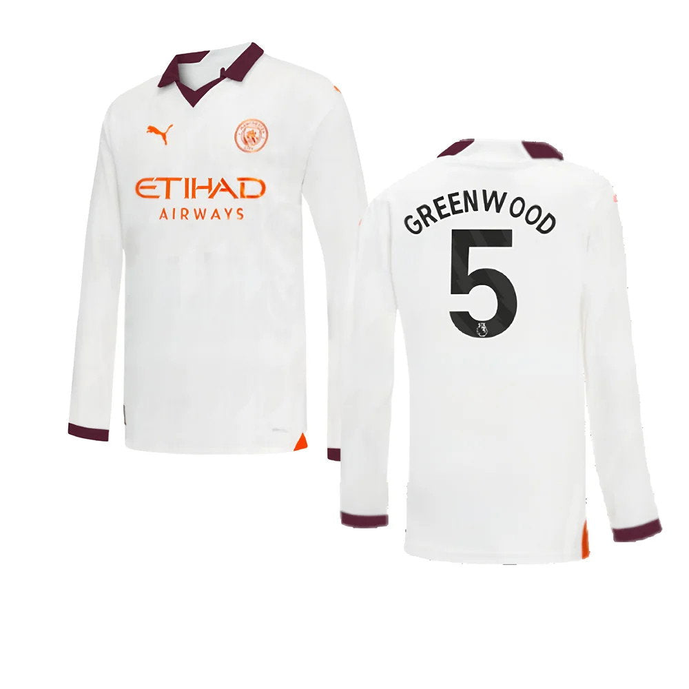 2023-2024 Man City Long Sleeve Away Shirt (Kids) (Greenwood 5)_0