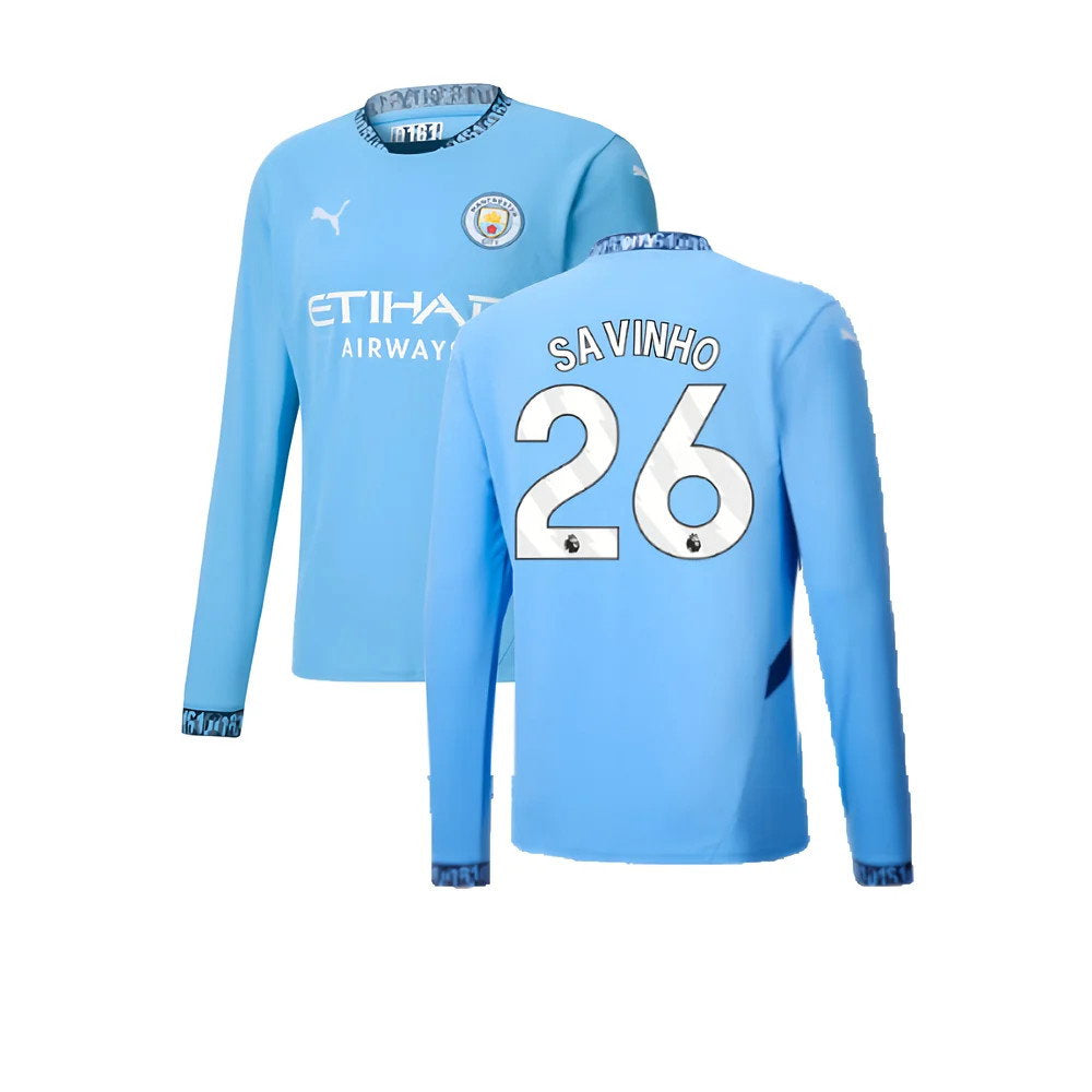 2024-2025 Man City Home Long Sleeve Shirt (Savinho 26)_0