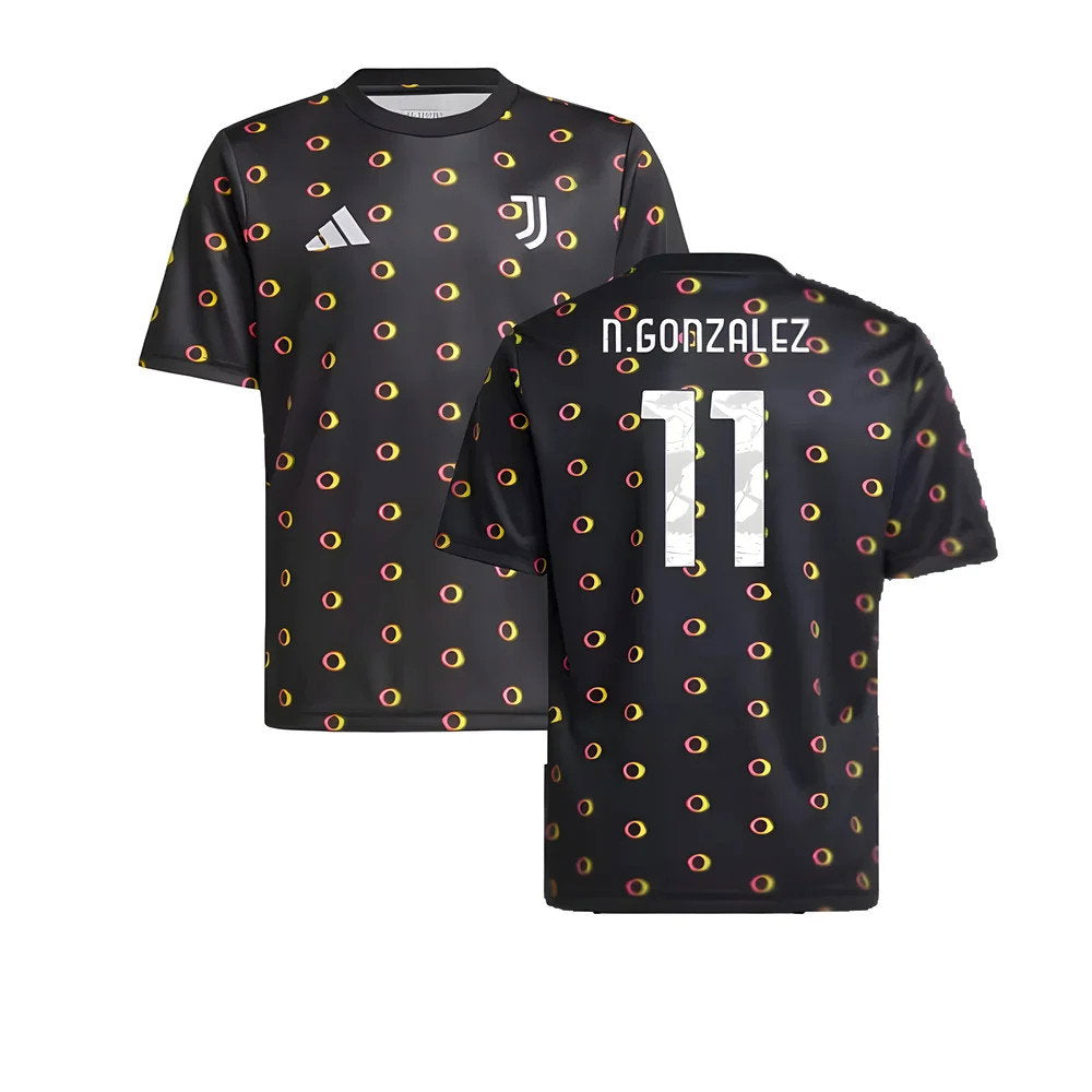2024-2025 Juventus Pre-Match Shirt (Black) - Kids (N.Gonzalez 11)_0