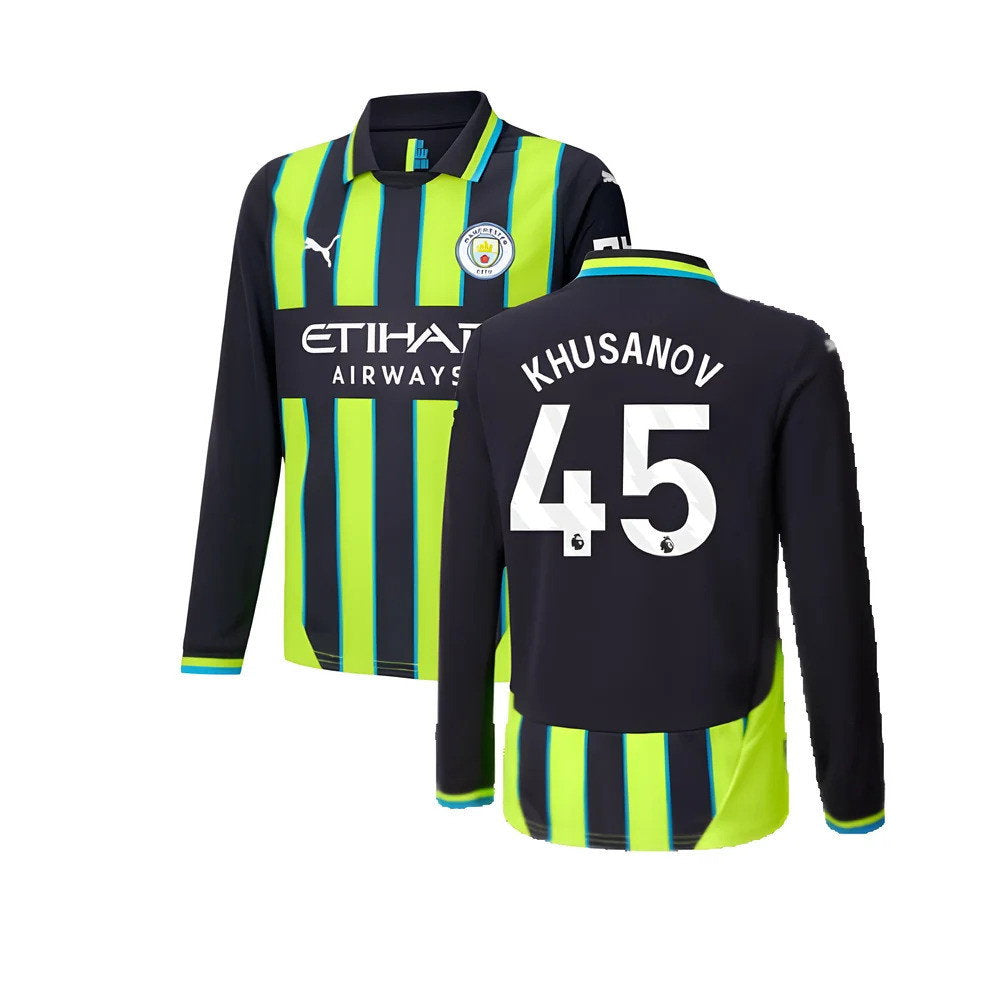 2024-2025 Man City Away Long Sleeve Shirt (Kids) (Khusanov 45)_0