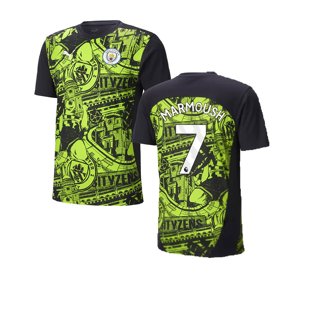 2024-2025 Man City Pre-Match Shirt (Yellow Glow) (Marmoush 7)_0