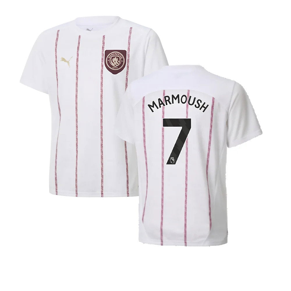 2024-2025 Man City Prematch SS Jersey (White) - Kids (Marmoush 7)_0