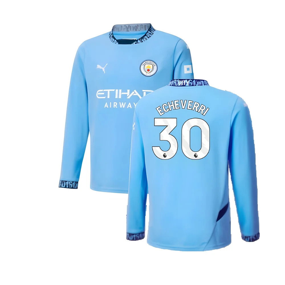 2024-2025 Man City Home Long Sleeve Shirt (Kids) (Echeverri 30)_0