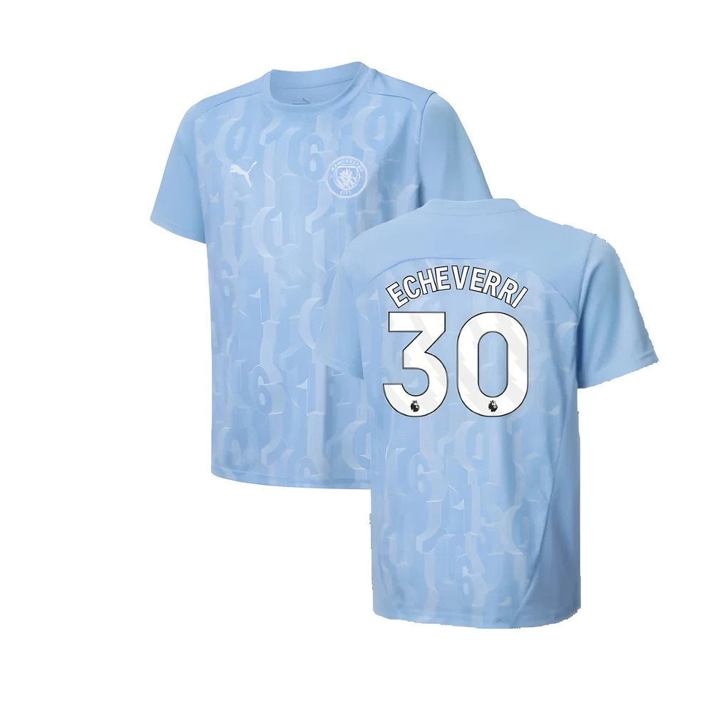 2024-2025 Man City Prematch SS Shirt (Light Blue) - Kids (Echeverri 30)_0