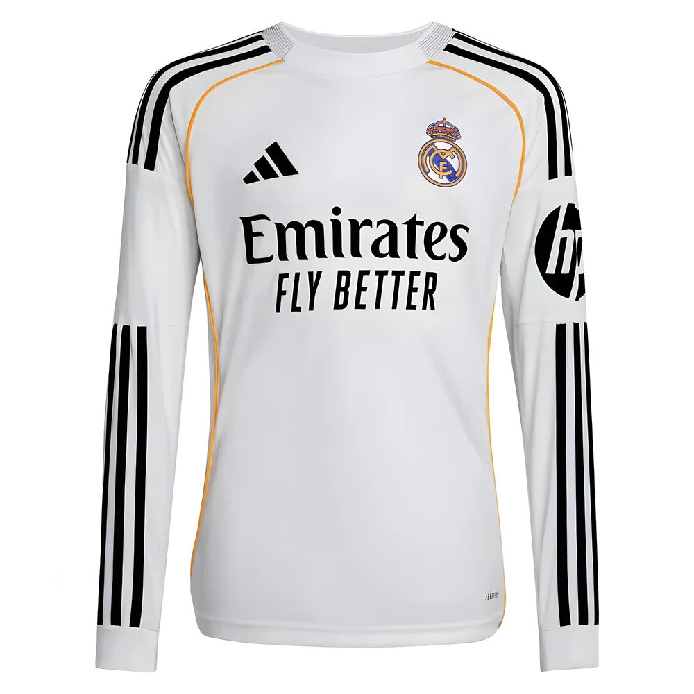 2025-2026 Real Madrid Long Sleeve Home Shirt (Kids)_0